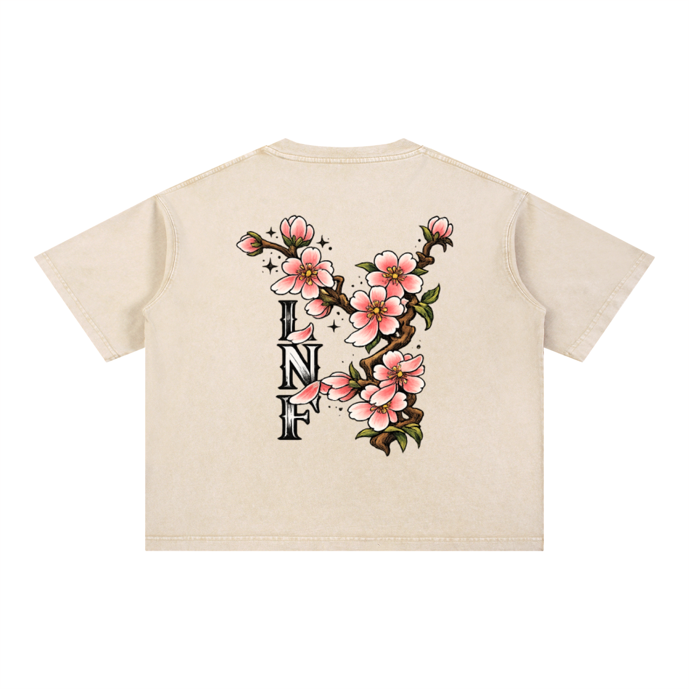 Cherry blossom Mineral Wash BOXY Cotton T-Shirt