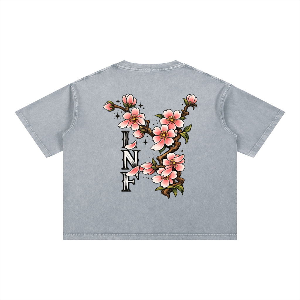 Cherry blossom Mineral Wash BOXY Cotton T-Shirt