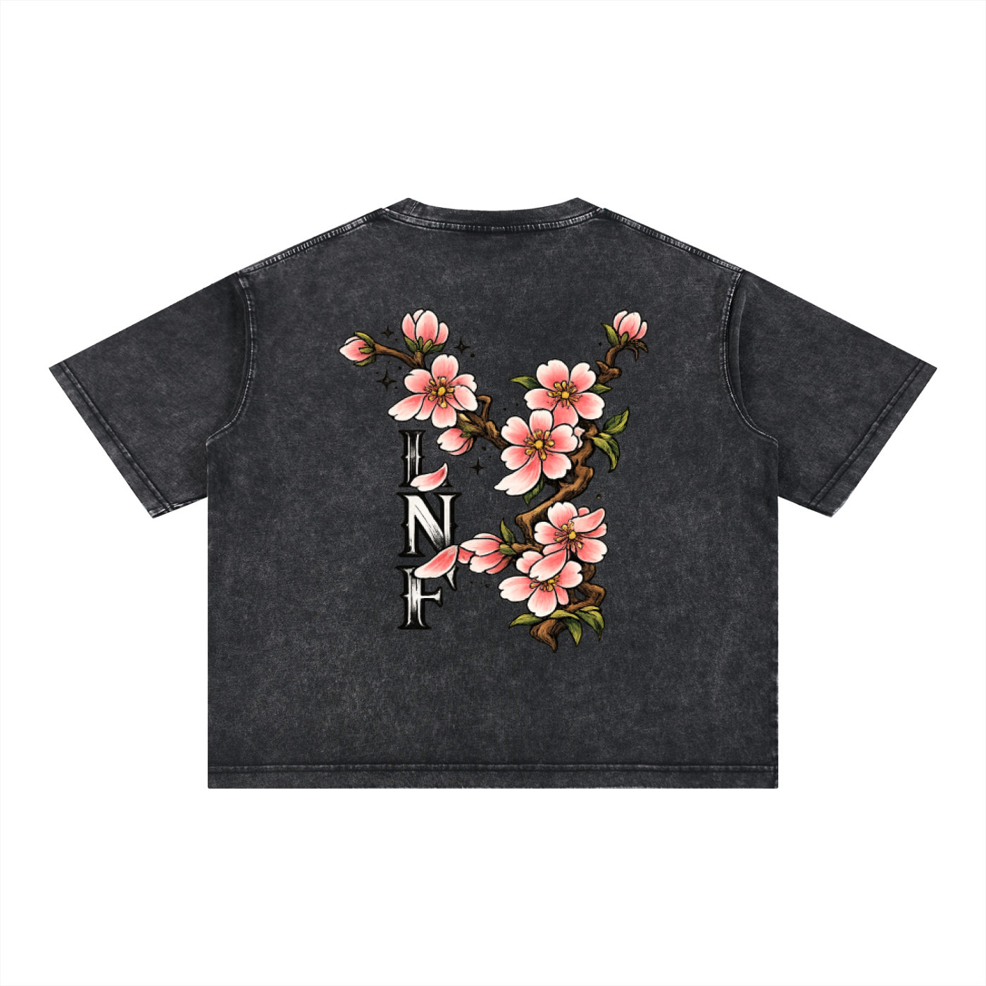 Cherry blossom Mineral Wash BOXY Cotton T-Shirt